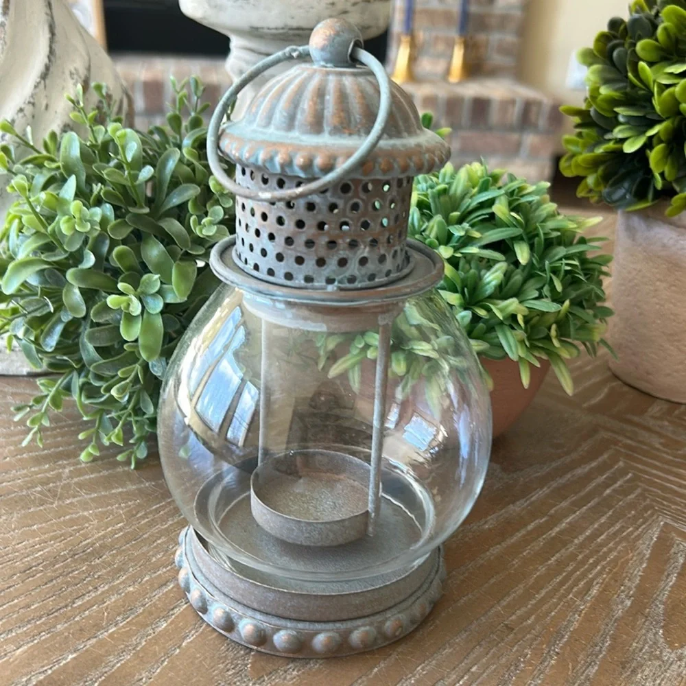 NEW! Vintage Inspired Shabby Chic Teal Blue Gold Accent Lantern Candle holder - Picture 3 of 4